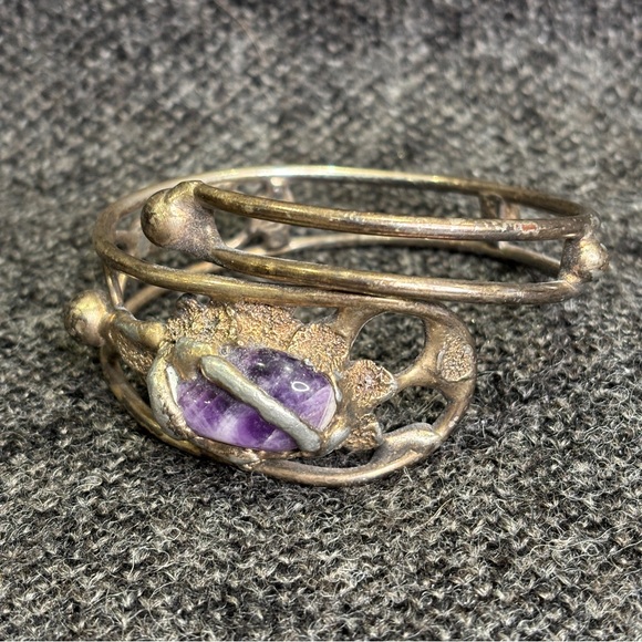 Vintage D.S. Dansk Smykkekunst ModernistBrutalist Handmade Denmark Cuff Bracelet - Picture 11 of 12